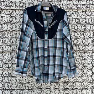Rockmount Ranch Wear Blue Black Plaid Yoke Western Pearl Snap Shirt 15 1/5-35